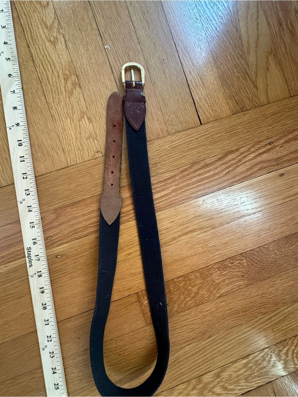 Preppy Nautical  Leather-Trim Belt with Brass Buckle 36 classic yacht club